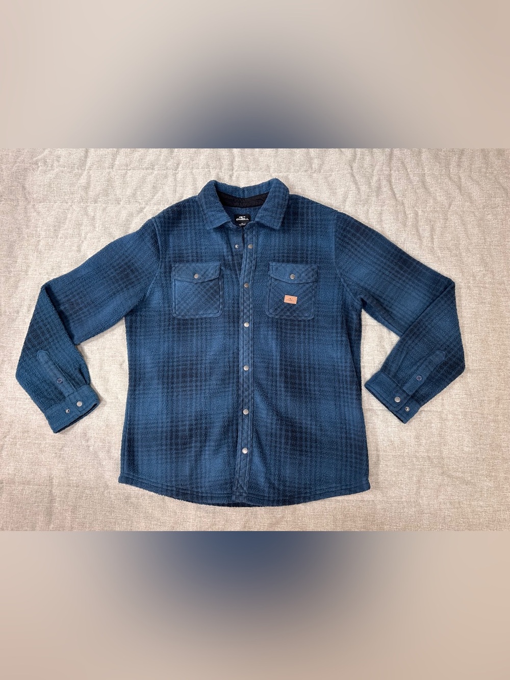O’Neill Men’s Blue Plaid SuperFleece Shirt Jacket Snap Front Size Medium